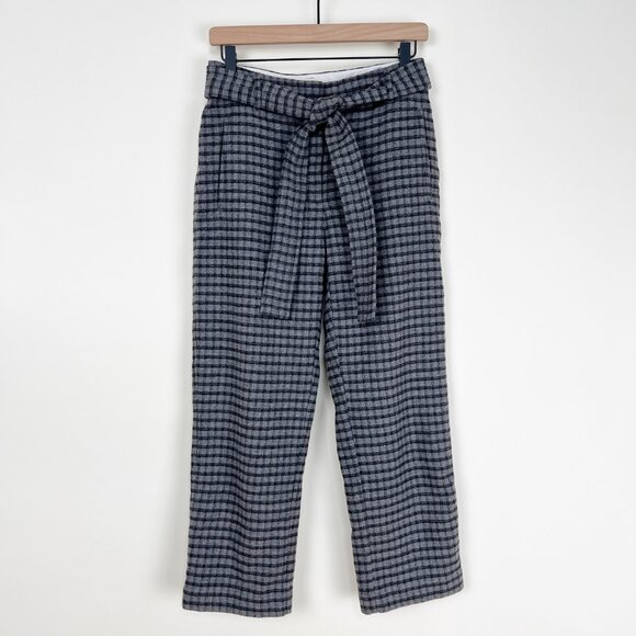 Aritzia Wilfred Tie Front Belt Plaid Pants Cropped High Rise Waisted Trousers - Picture 5 of 15